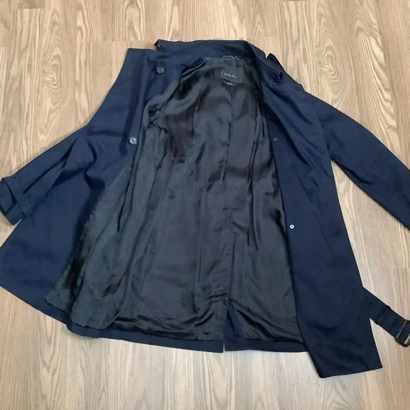 T. Babaton Women Size M Trench Coat Jacket Navy Blue Belted Button Front Cotton - Picture 4 of 10